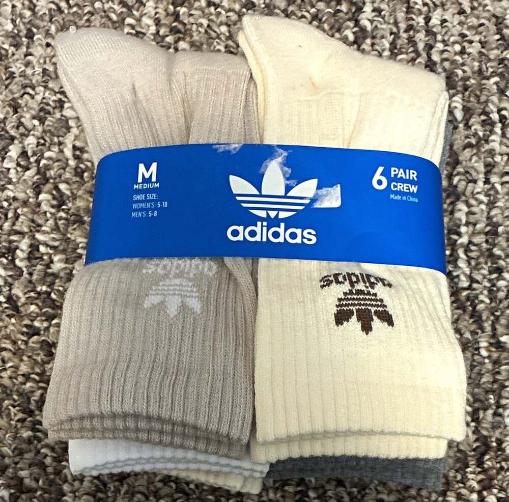 adidas 6 Pair Crew Socks Men’s Size M 5-8 women’s 5-10 Multicolor Logo new